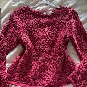 LOFT Deep Red Crochet Top